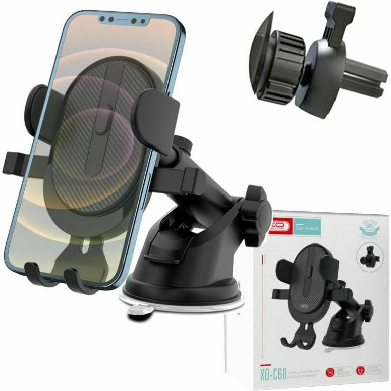 XO Βάση Κινητού Αυτοκινήτου C60 Car Holder Gravity Universal Black με Ρυθμιζόμενα Άγκιστρα